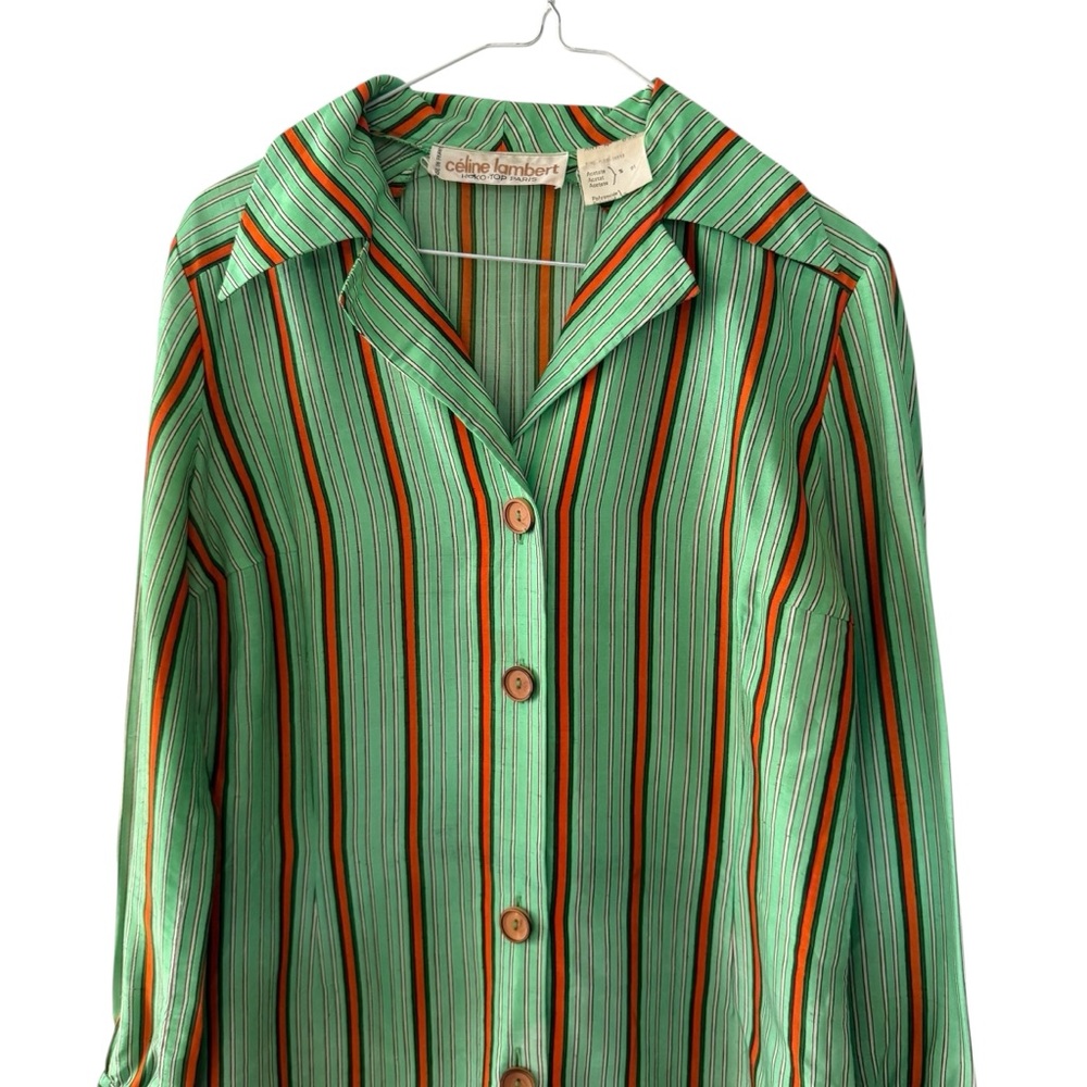 Vintage Celine Lambert Green and Brown Long Sleeve Dress - Picture 2 of 14